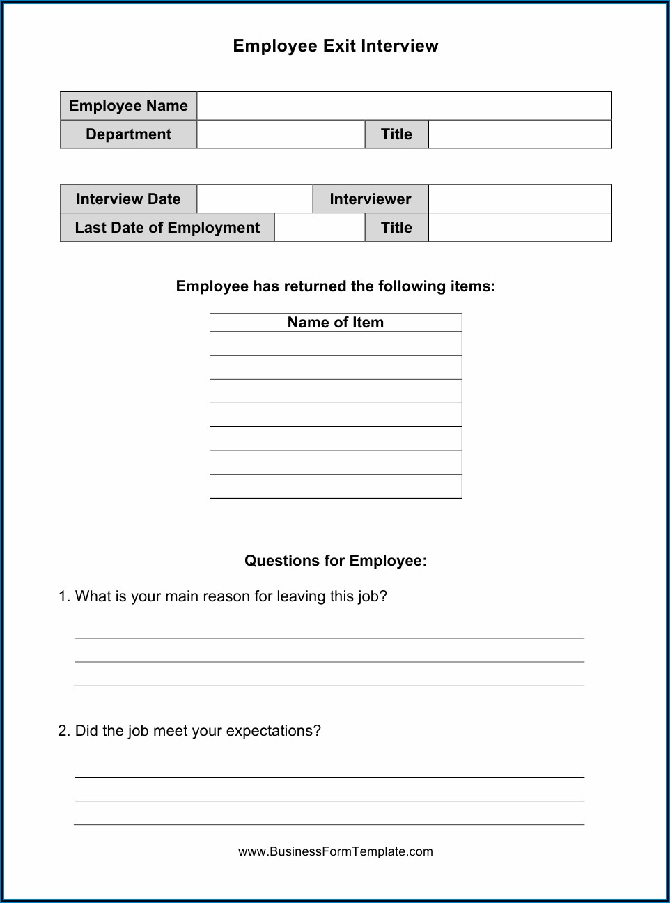 Samples Of Exit Interview Forms