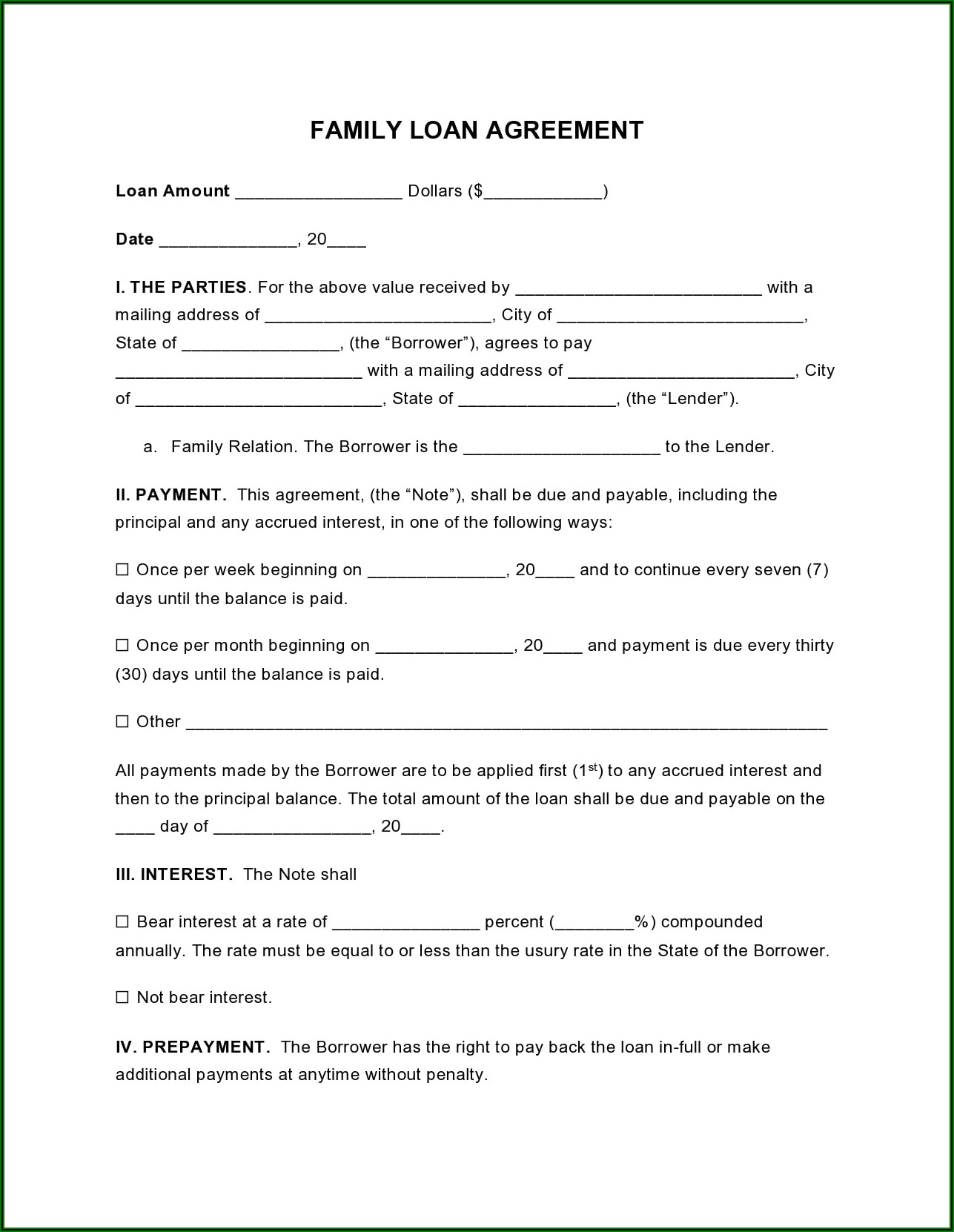 Simple Loan Document Form
