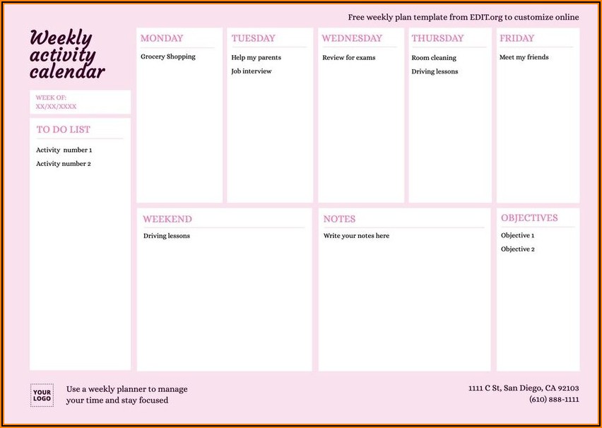 7 Day Appointment Book Template