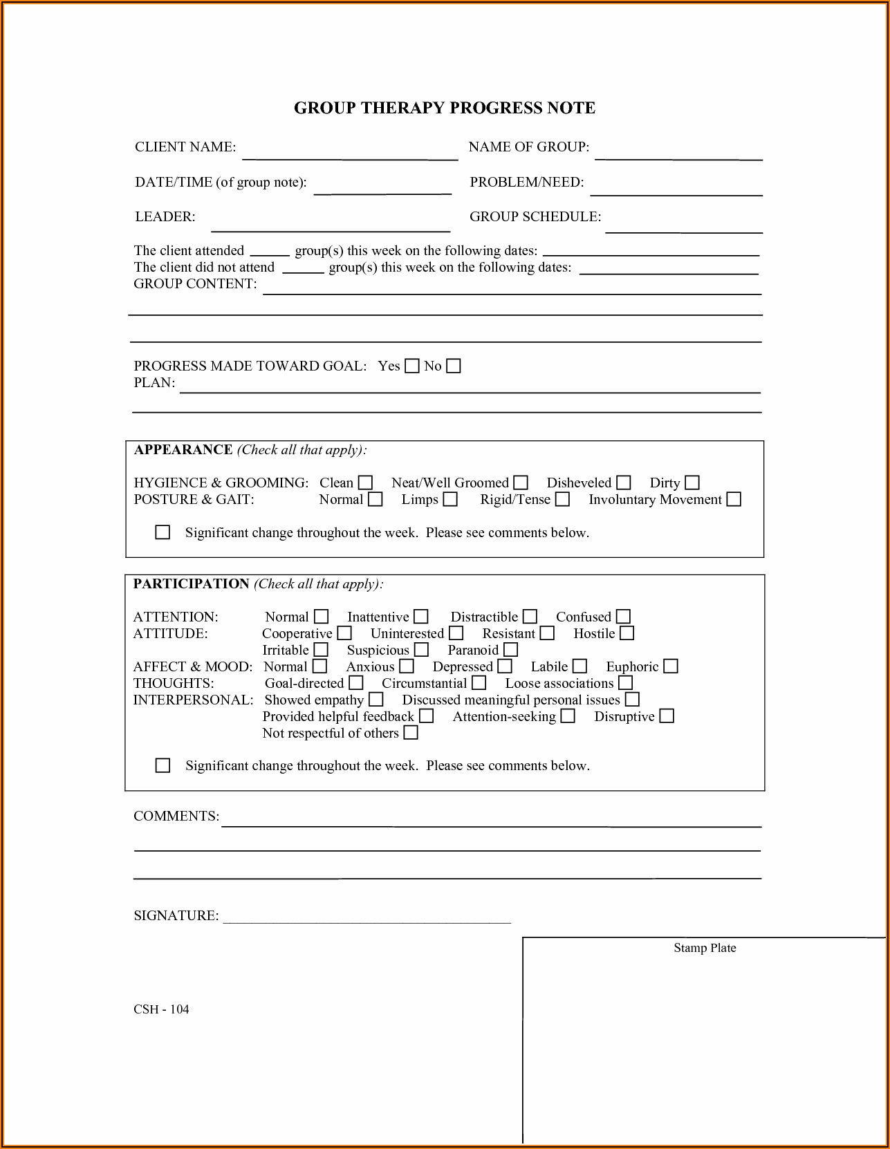 Art Therapy Case Notes Template