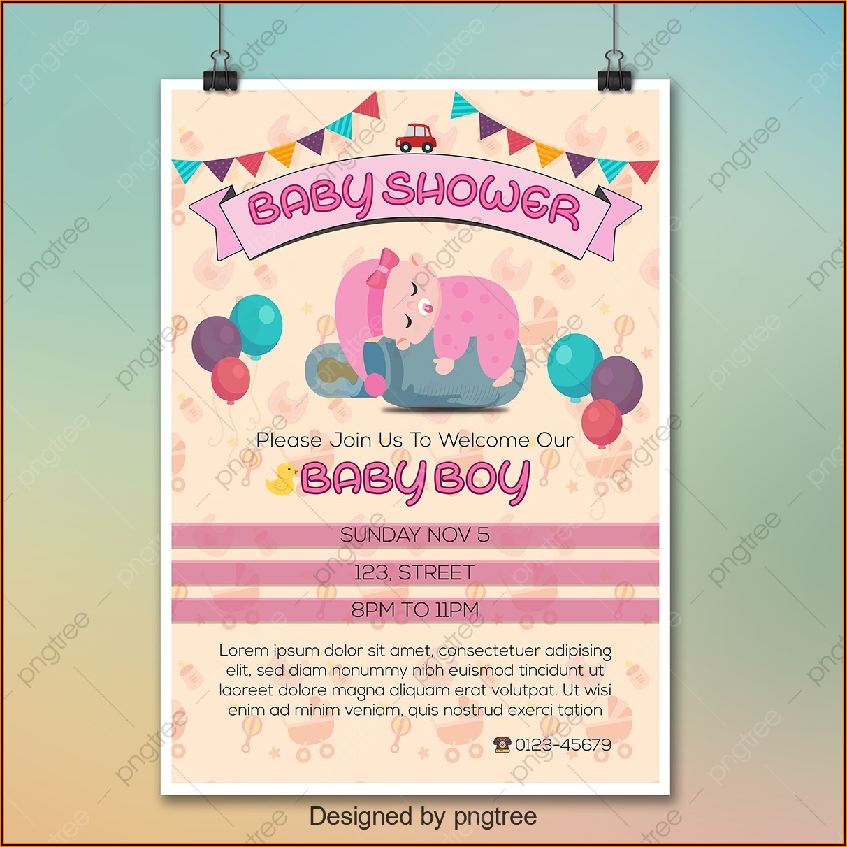 Baby Boy Shower Poster Template