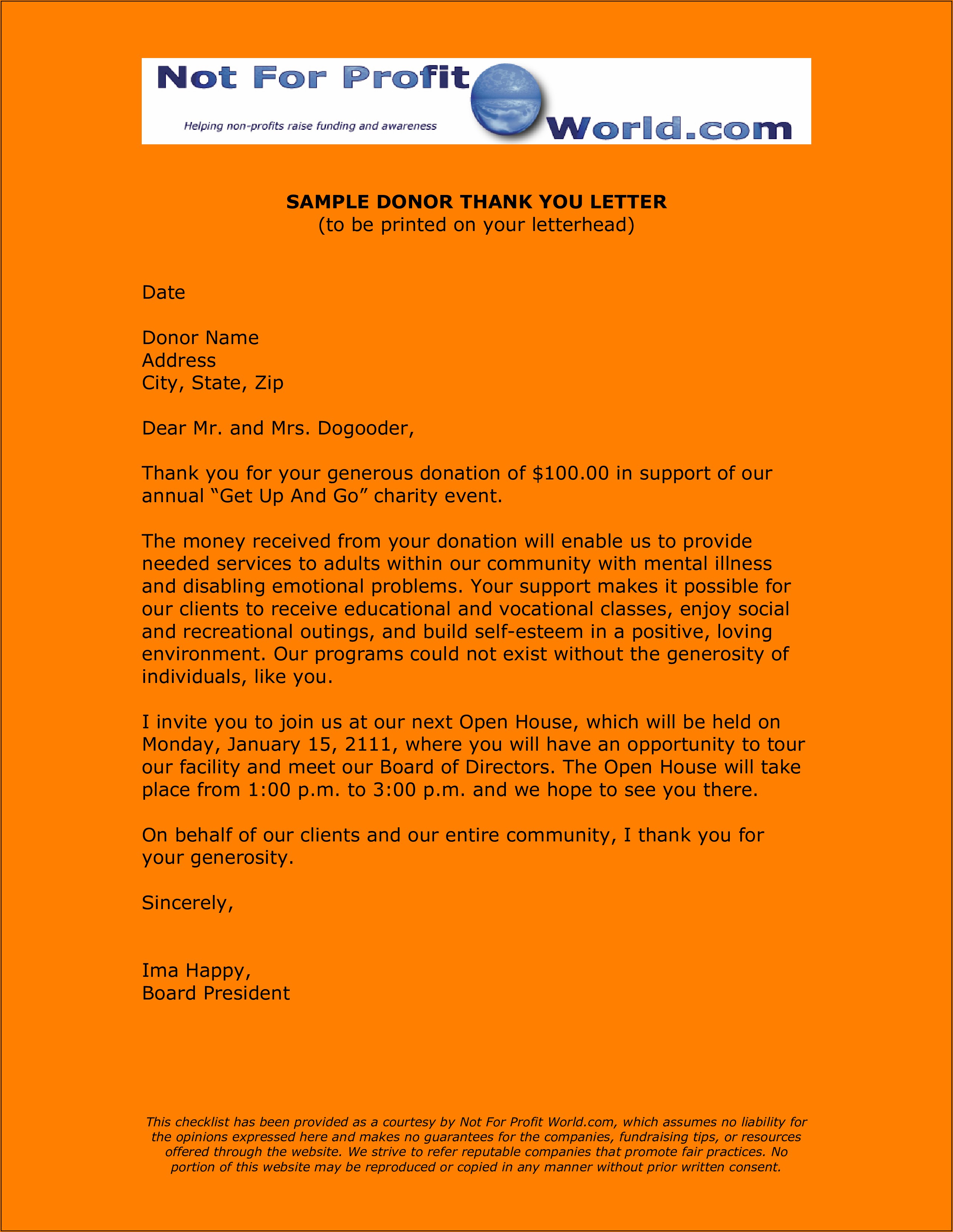 Charity Donation Letter Examples