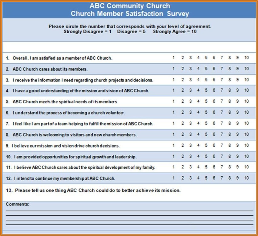 Church Survey Questionnaire Templates