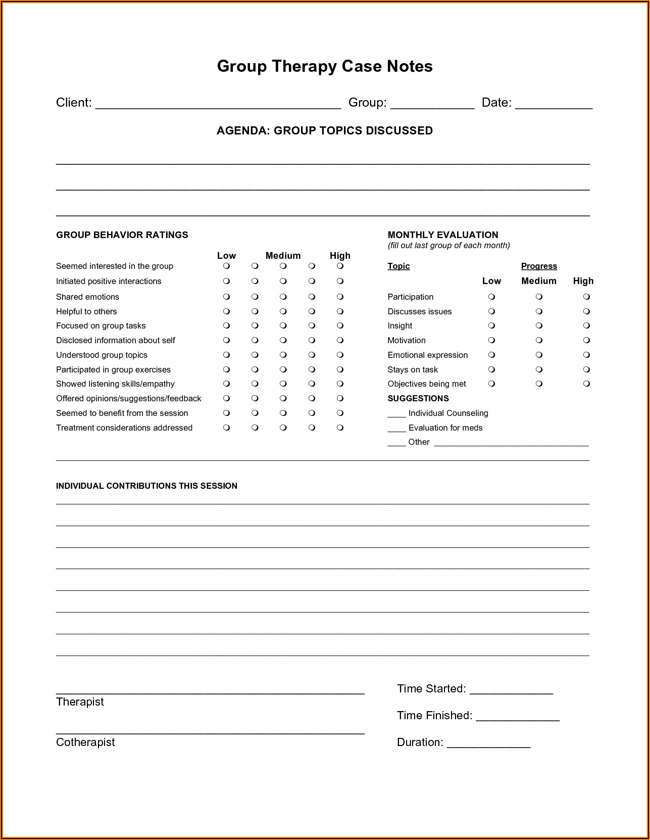 Counseling Case Notes Template
