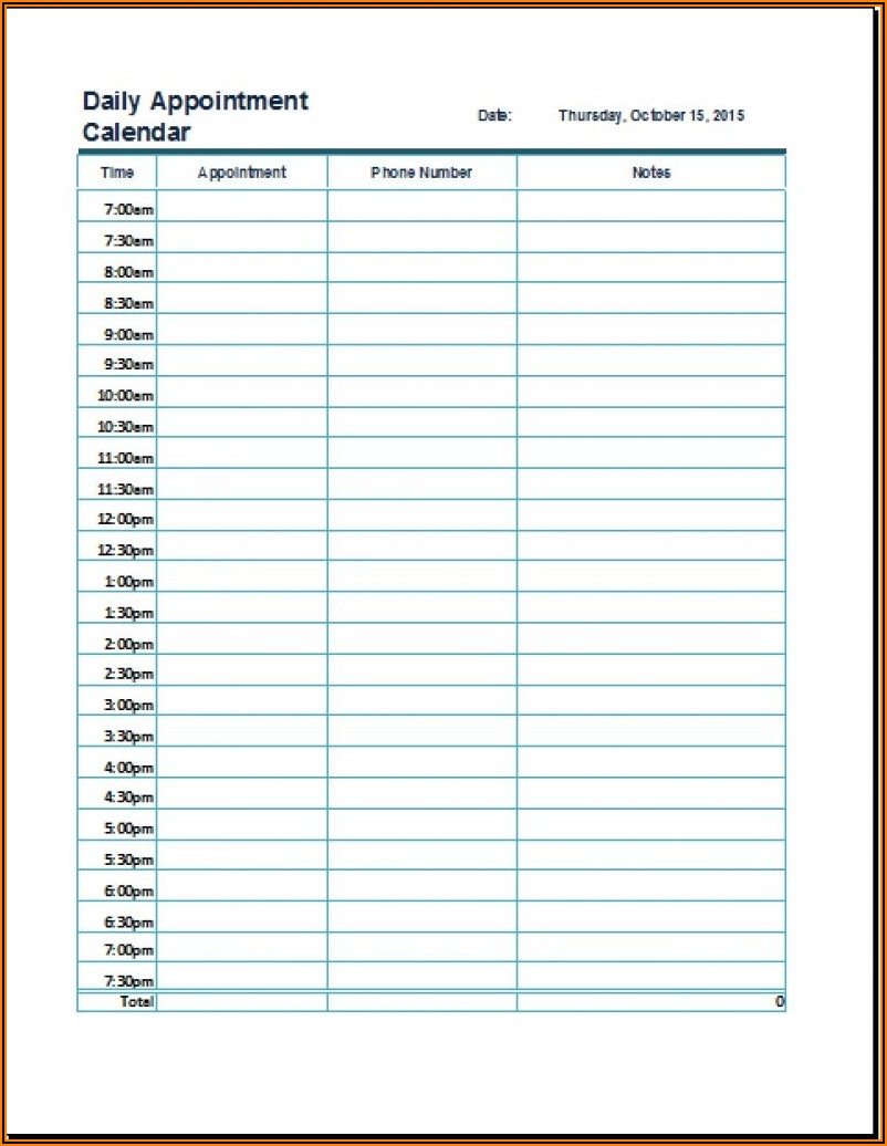 Daily Appointment Sheet Template Free