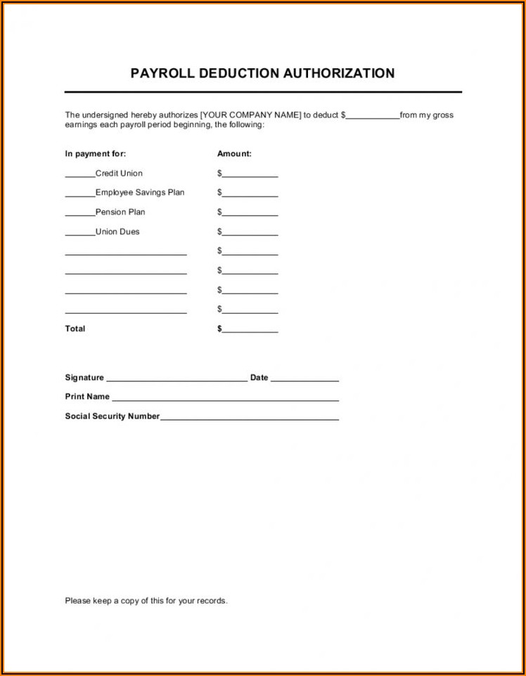 Employee Payroll Deduction Template