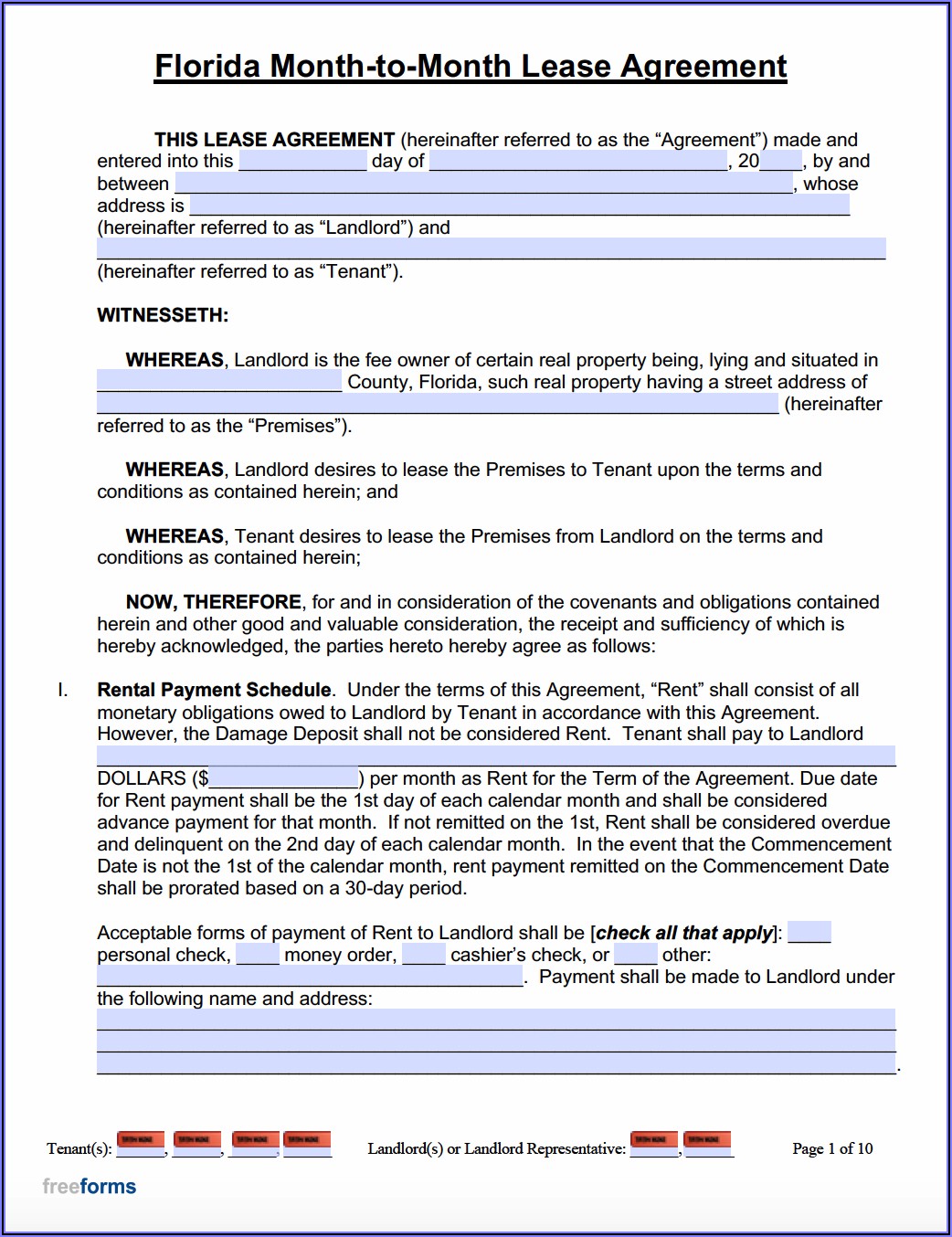 Florida Month To Month Lease Agreement Pdf