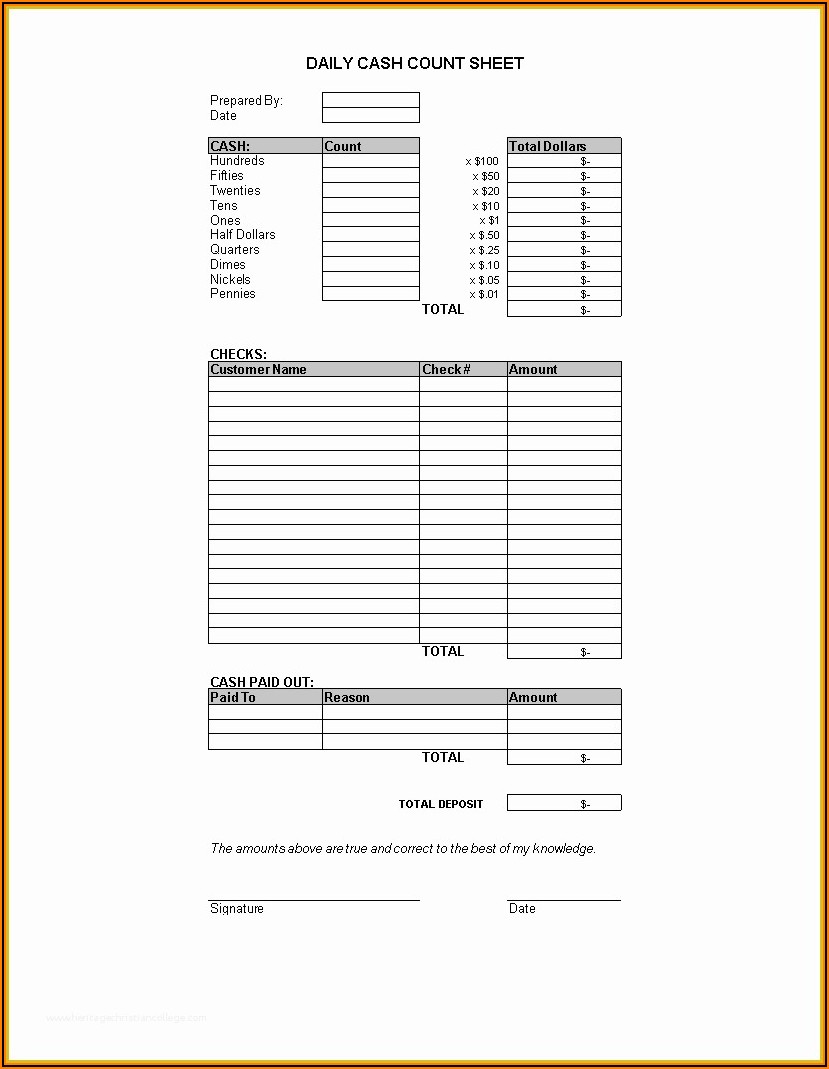 Free Cash Drawer Balance Sheet Template