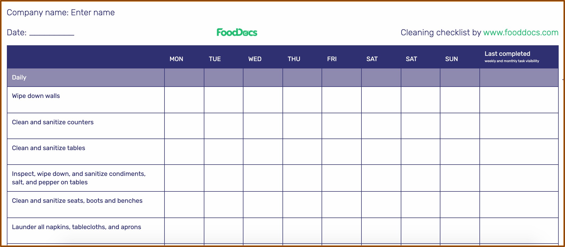 Free Restaurant Cleaning Checklist Template