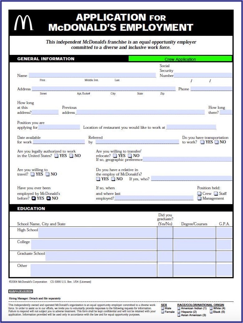 Funny Mcdonalds Application Form