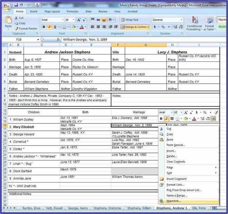 Genealogy Family Tree Templates Excel
