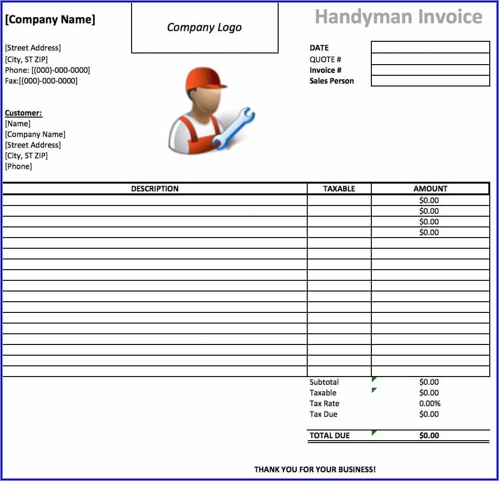 Handyman Invoice Template Word Free