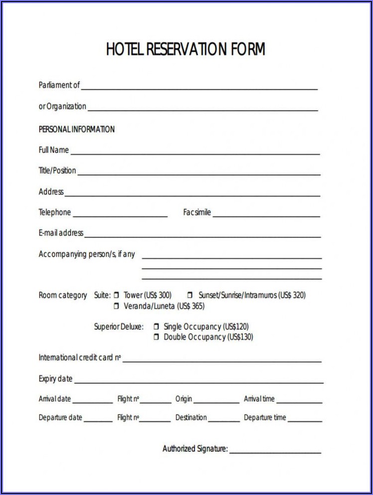 Hotel Registration Form Sample