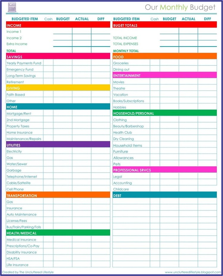 Household Budget Spreadsheet Free Download