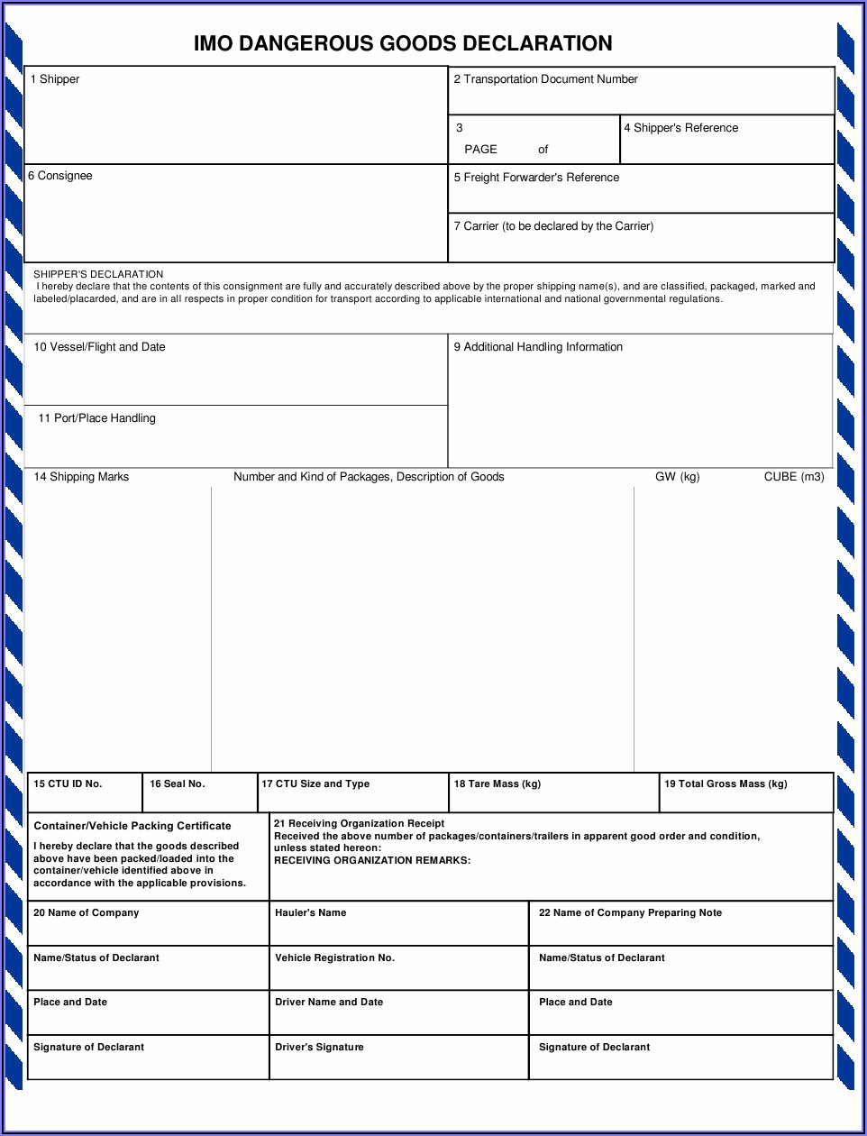 Imo Dangerous Goods Form Fillable