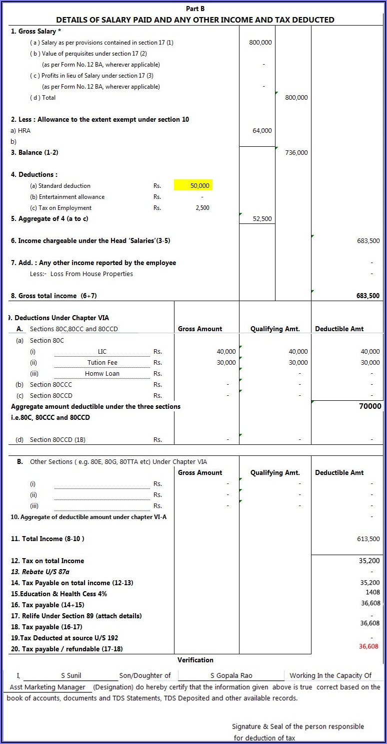Income Tax Form 16 Blank Format