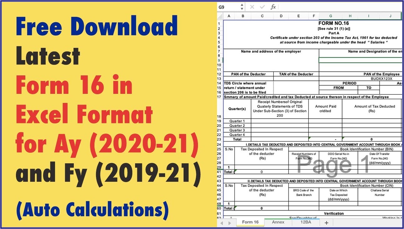 Income Tax Return Filing Excel Format Ay 2020 21