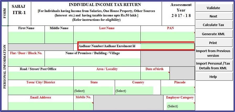 Income Tax Return Form 2017 18 Pdf
