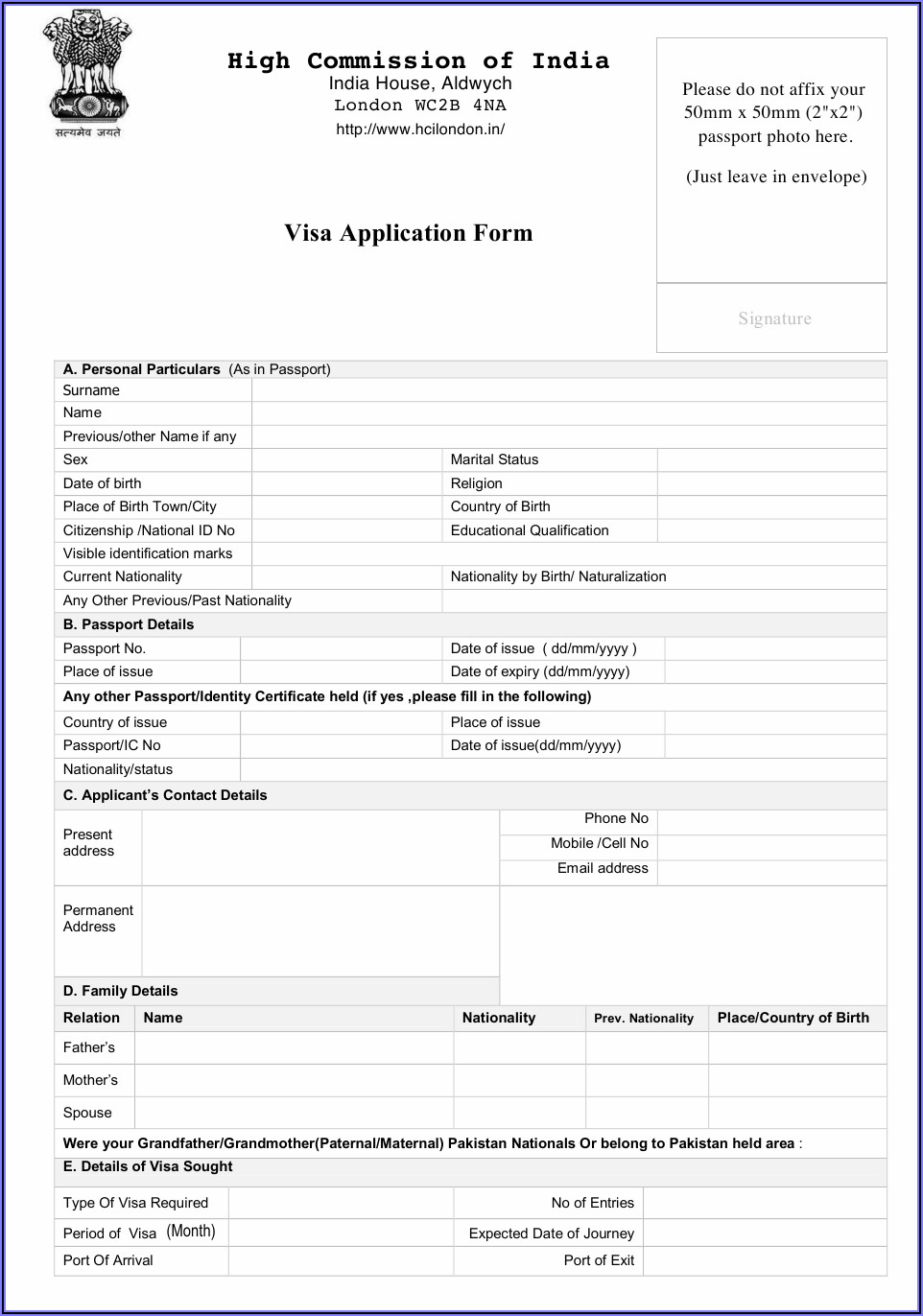 Indian Business Visa Application Form Download