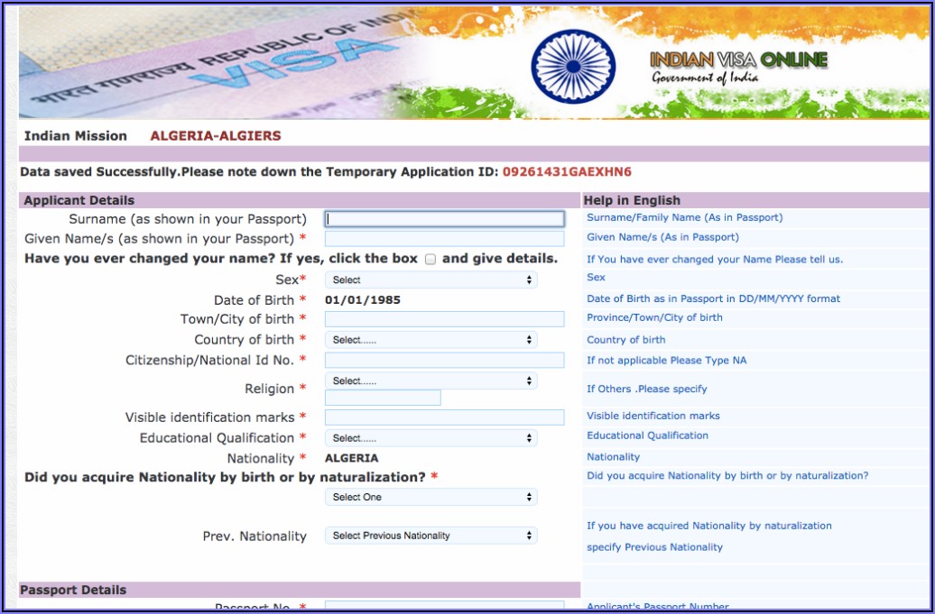 Indian Visa Application Form Bangladesh