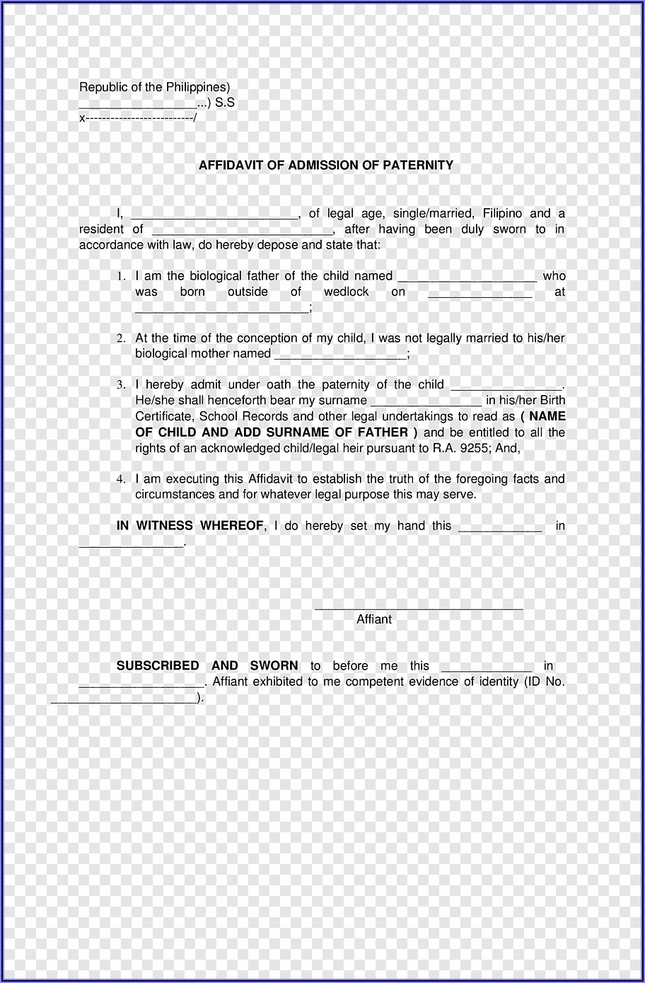 Legal Form Affidavit Of Heirship