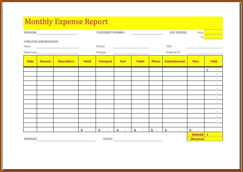 Microsoft Excel Monthly Expense Report Template