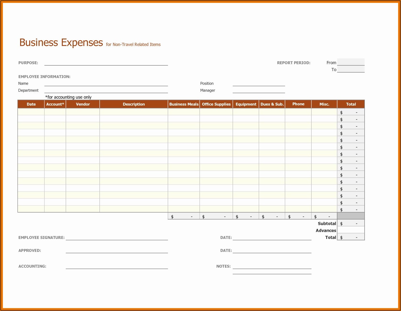 Monthly Expenses Report Template Excel