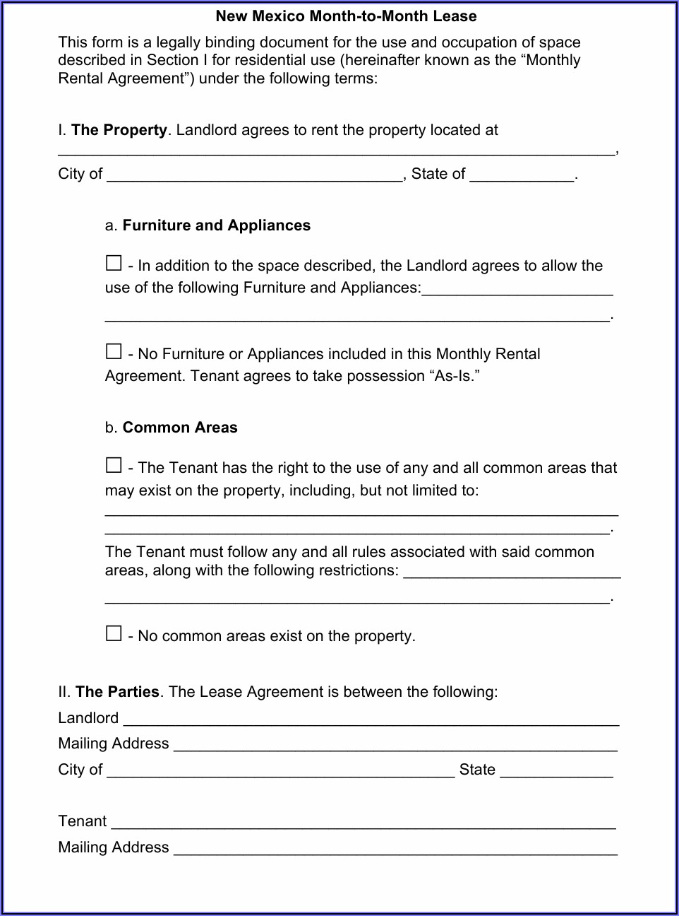 New Mexico Month To Month Lease Agreement Pdf