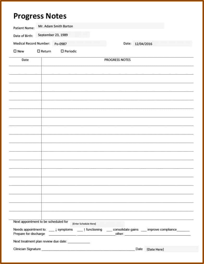 Printable Counseling Case Notes Template