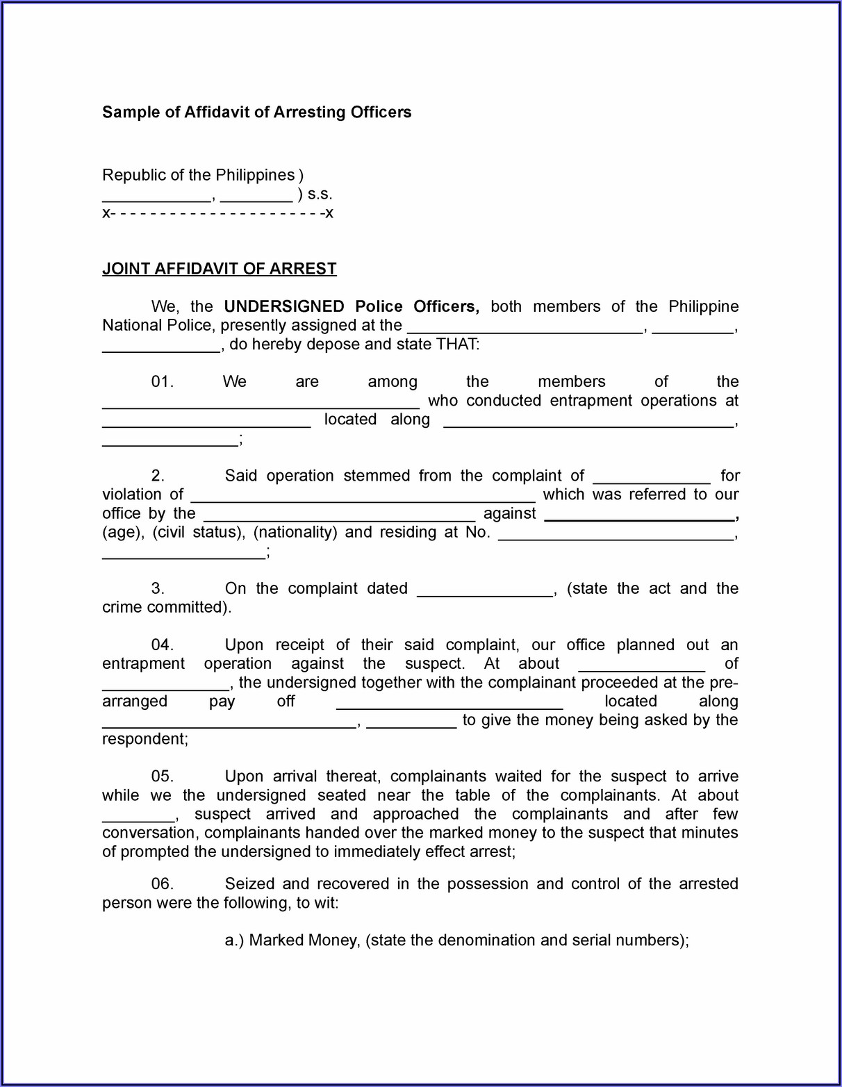Sample Legal Affidavit Forms