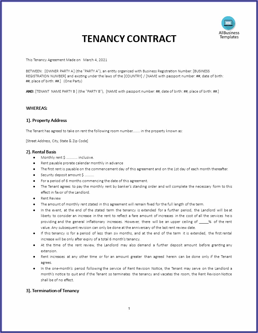 Sample Of Tenancy Agreement Between Landlord And Tenant
