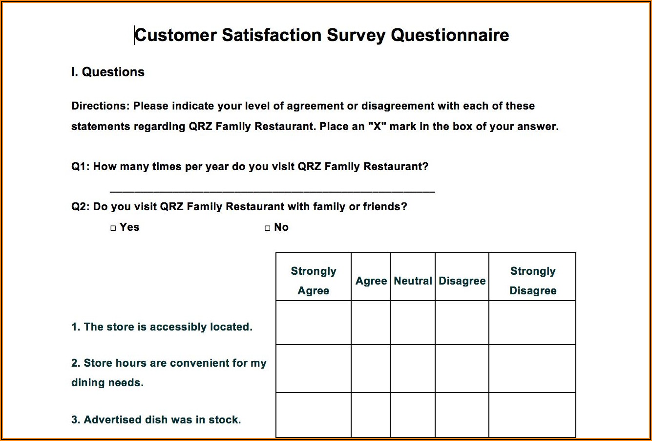 Survey Questionnaire Templates Word