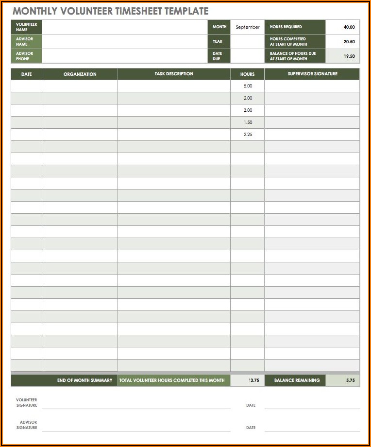 Timesheet Template Excel Free Download