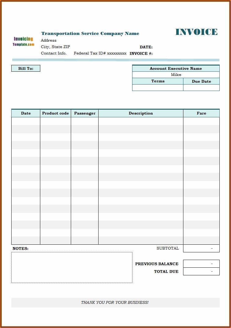 Transport And Logistics Invoice Template