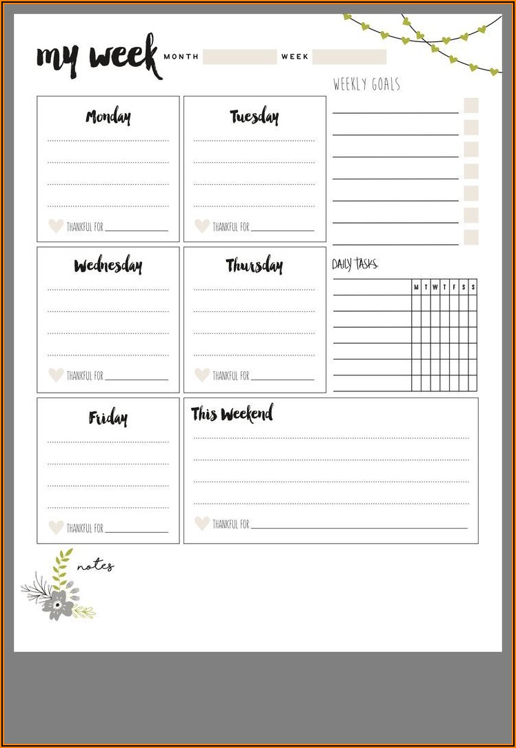 Week At A Glance Calendar Template For Word