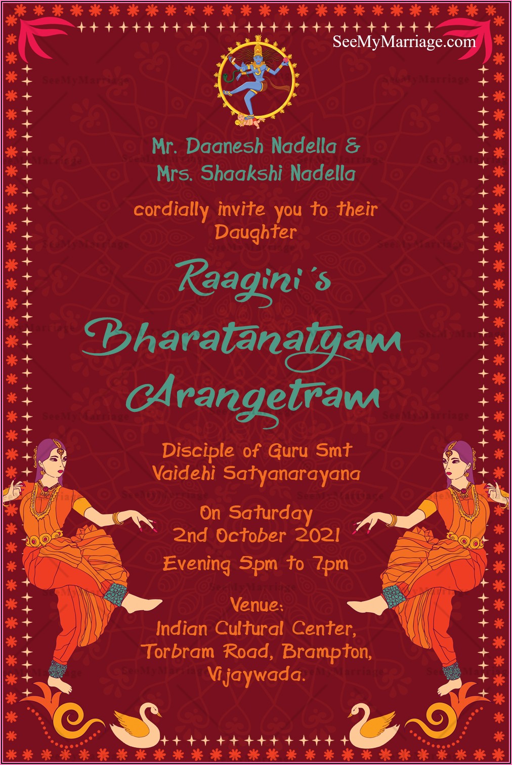 Arangetram Invitation Card Design
