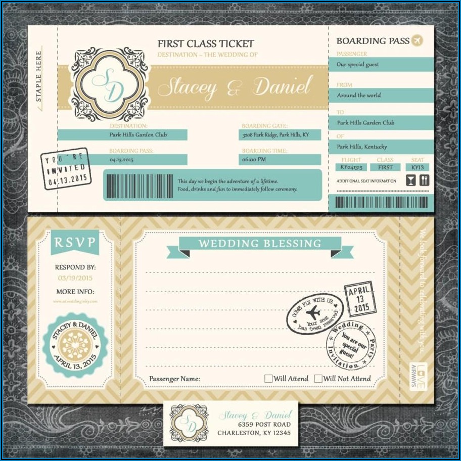 Boarding Pass Wedding Invitations With Rsvp