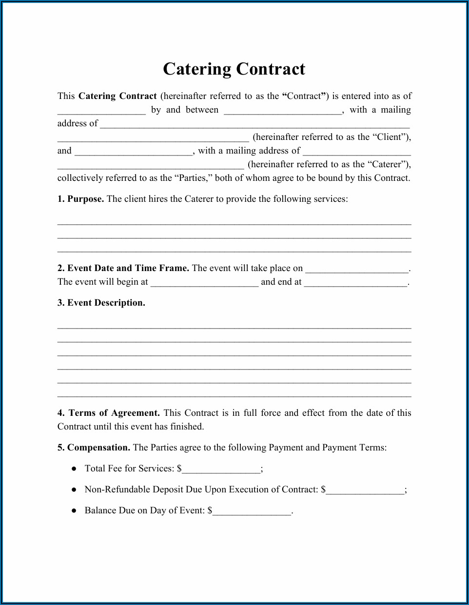 Catering Services Contract Agreement Format