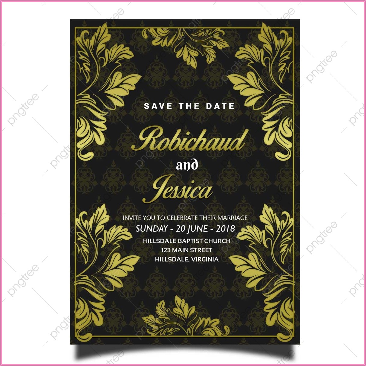 Gold Wedding Invitation Card Template