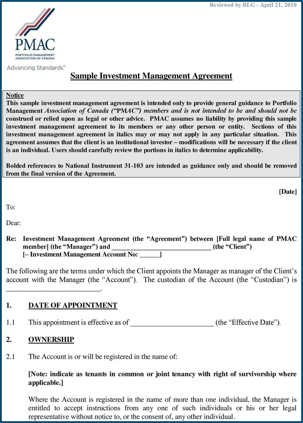 Investment Agreement Sample Free