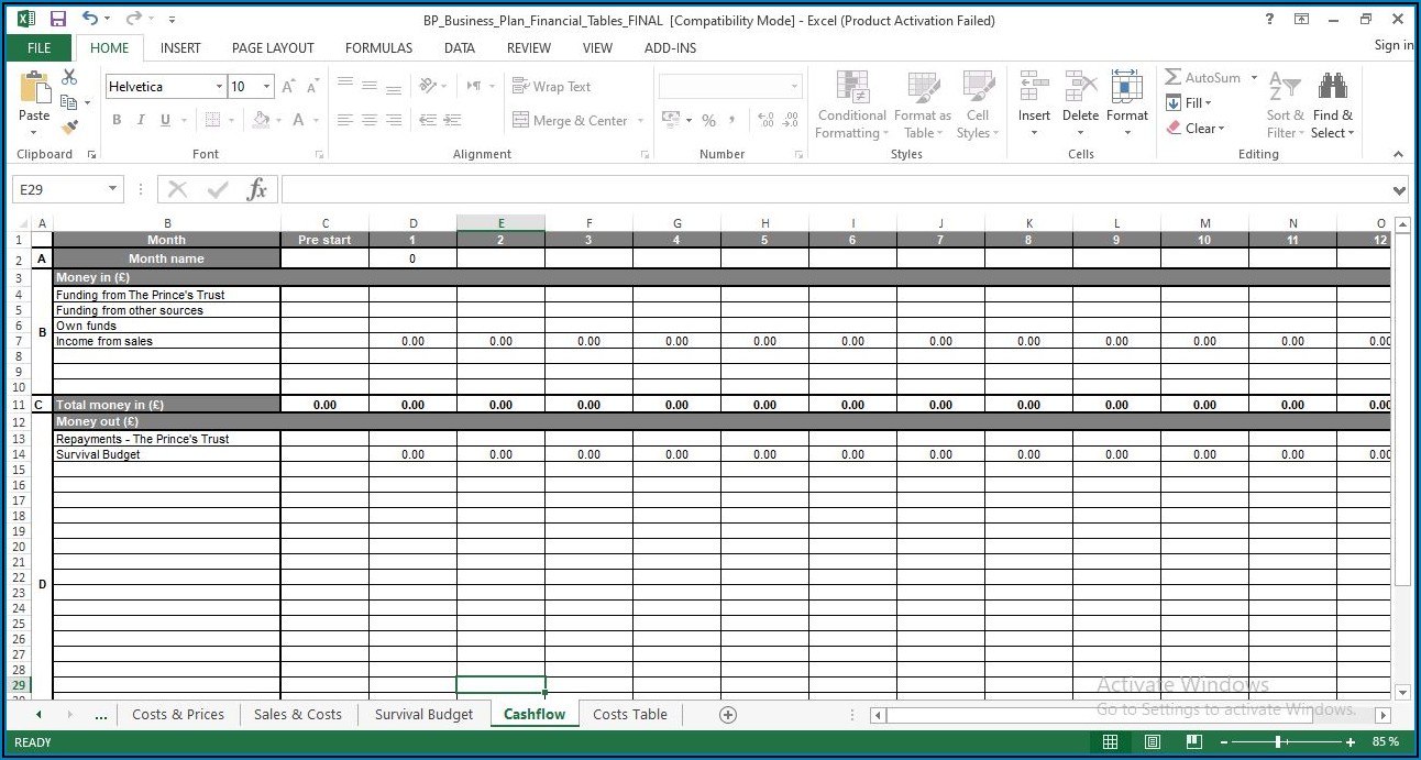 Microsoft Office Excel Business Plan Template