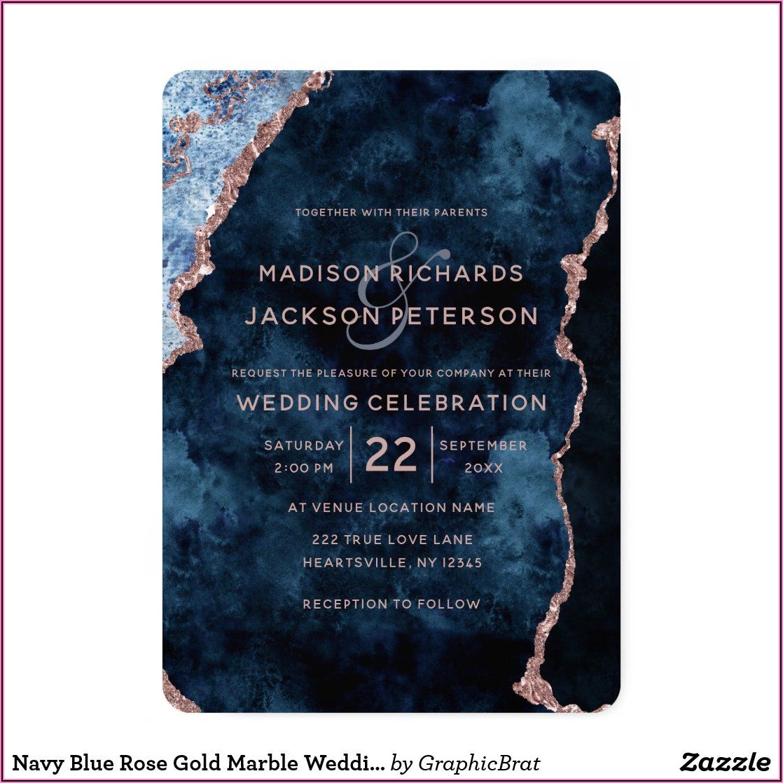 Navy Blue Gold Wedding Invitations