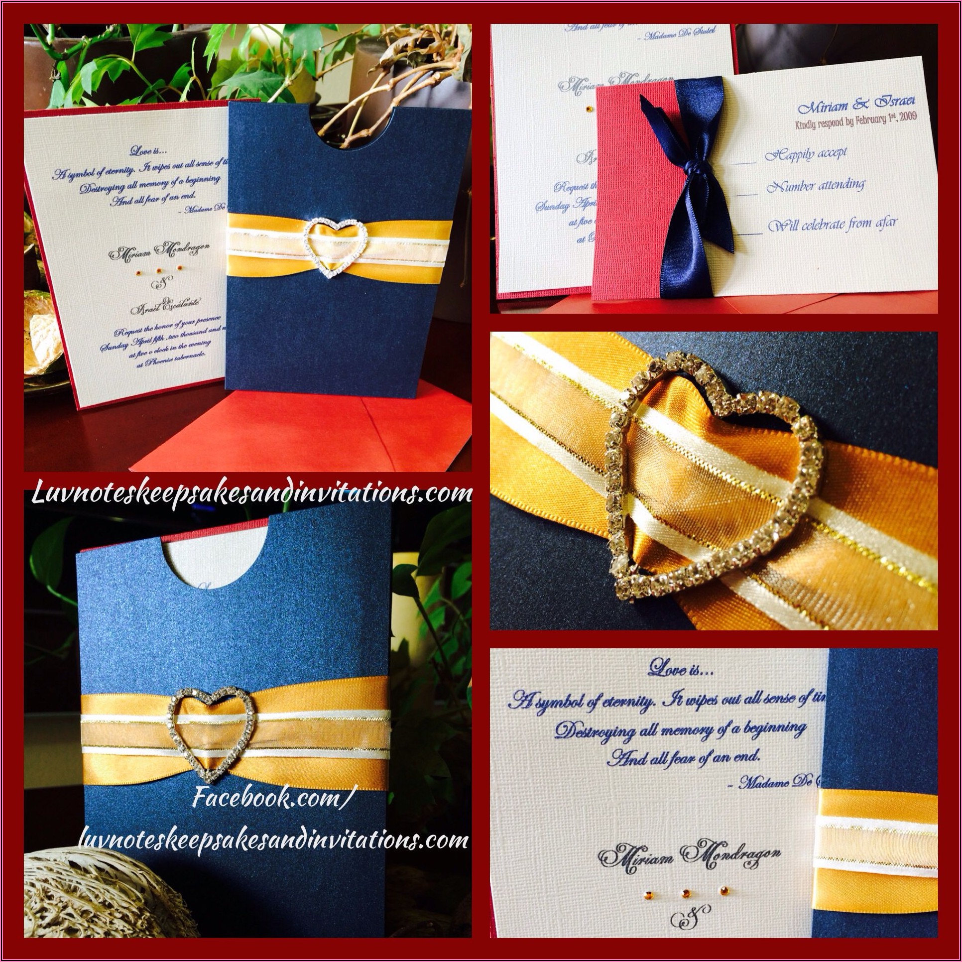 Navy Red And Gold Wedding Invitations