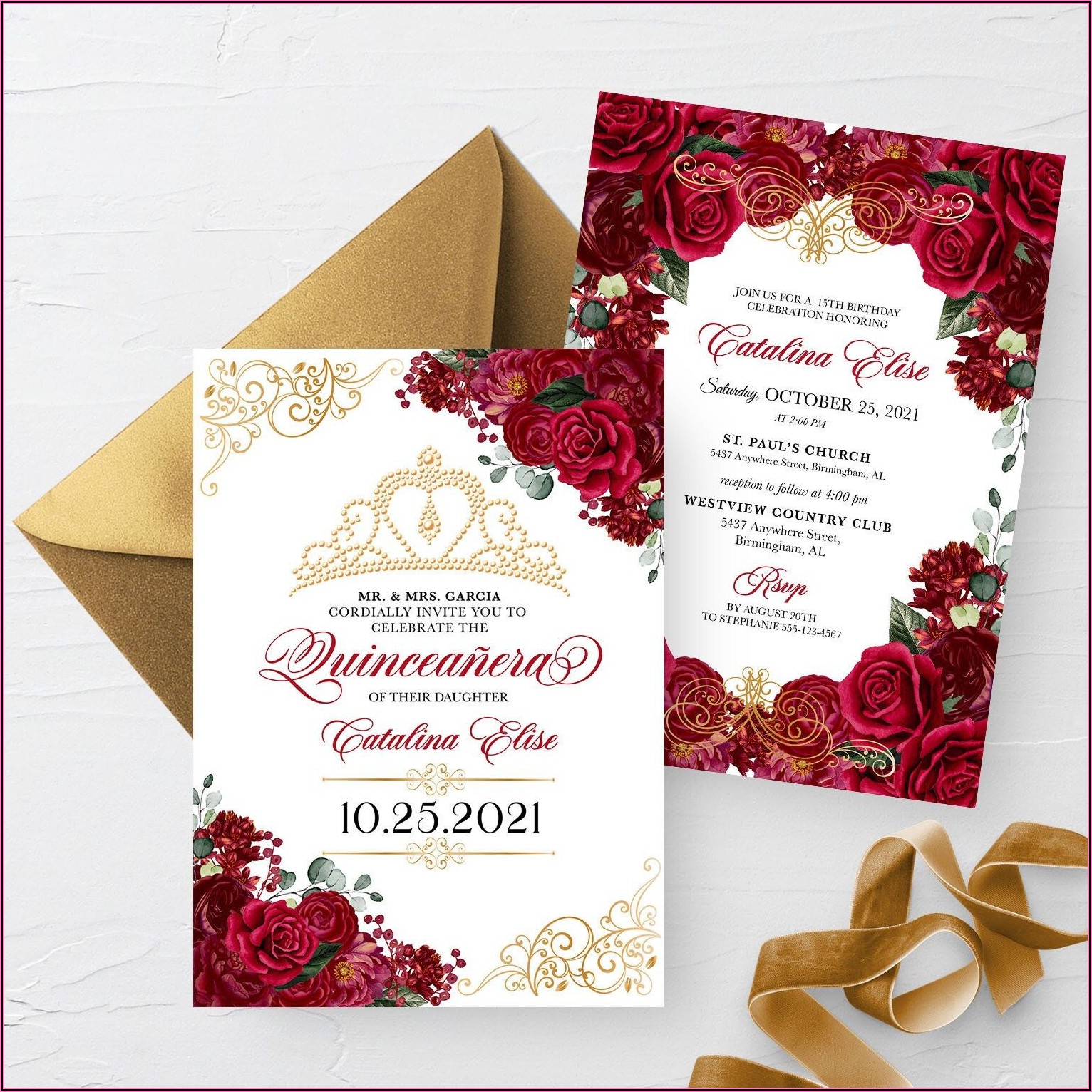 Quinceanera Invitations Red And Gold