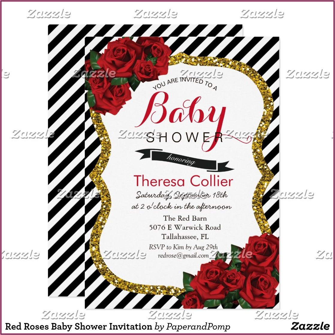 Red Black And Gold Baby Shower Invitations