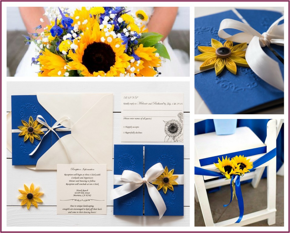 Royal Blue And Sunflower Wedding Invitations