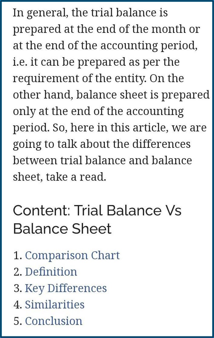 Trial Balance Sheet Example