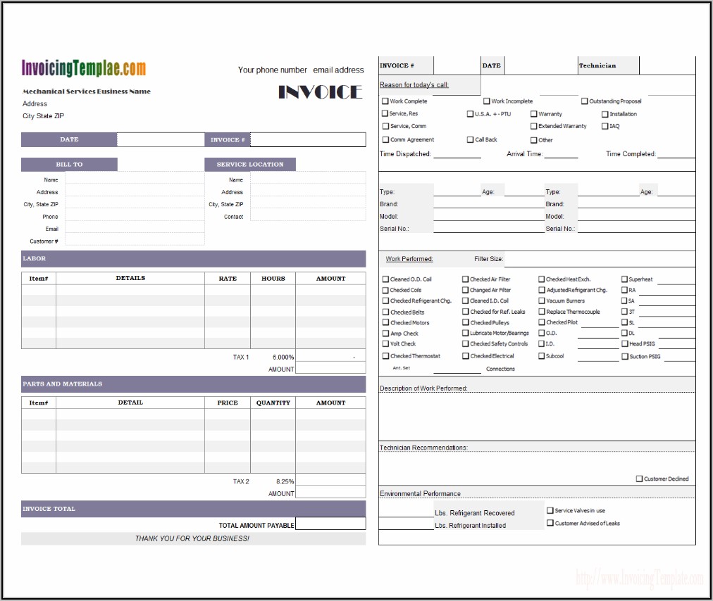 Air Conditioning Service Invoice Template