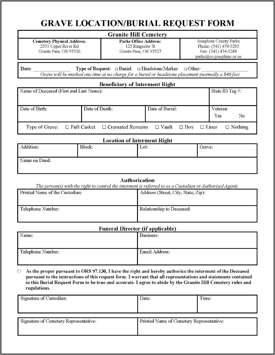 Cemetery Deed Forms