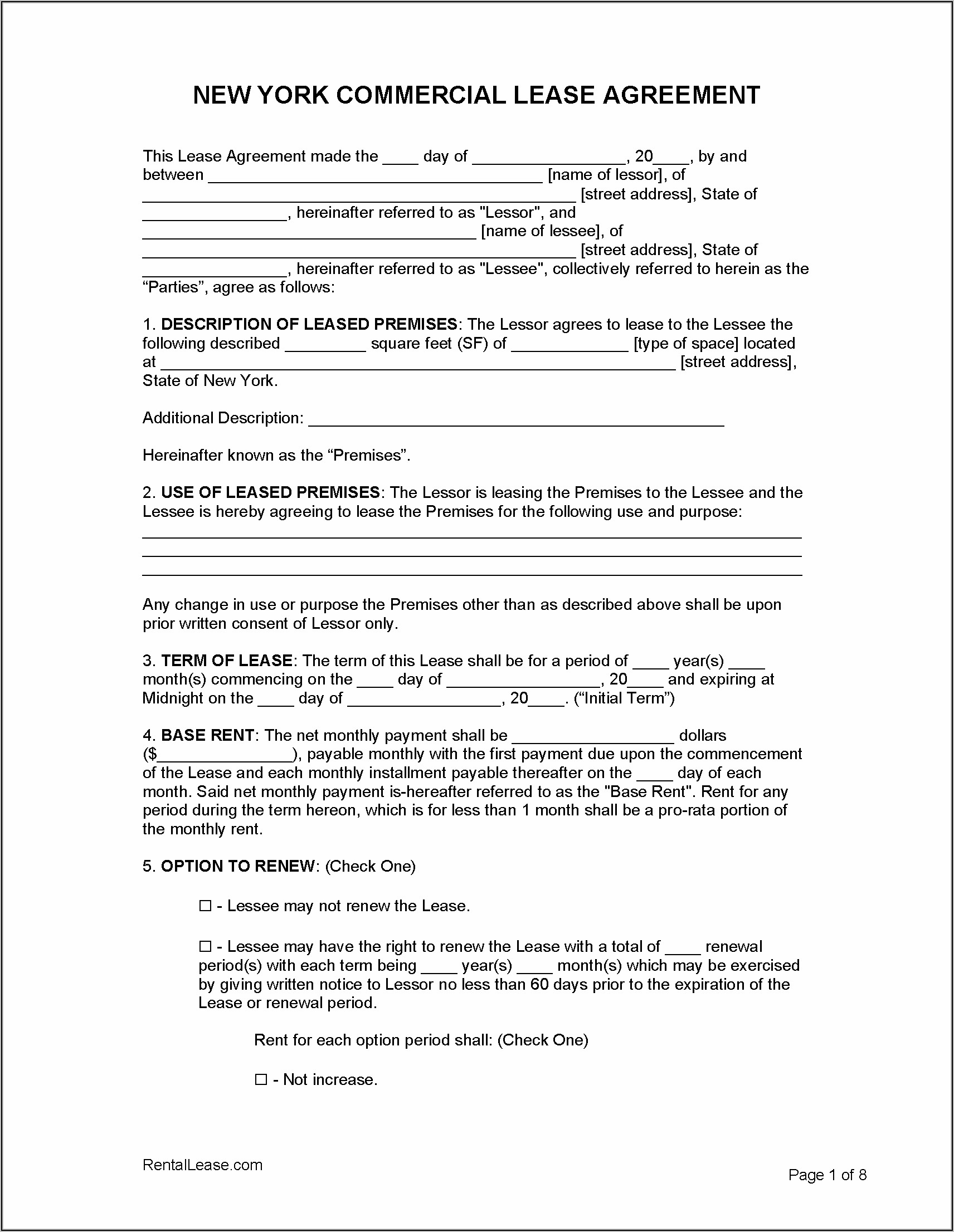 Commercial Lease Agreement Template New York